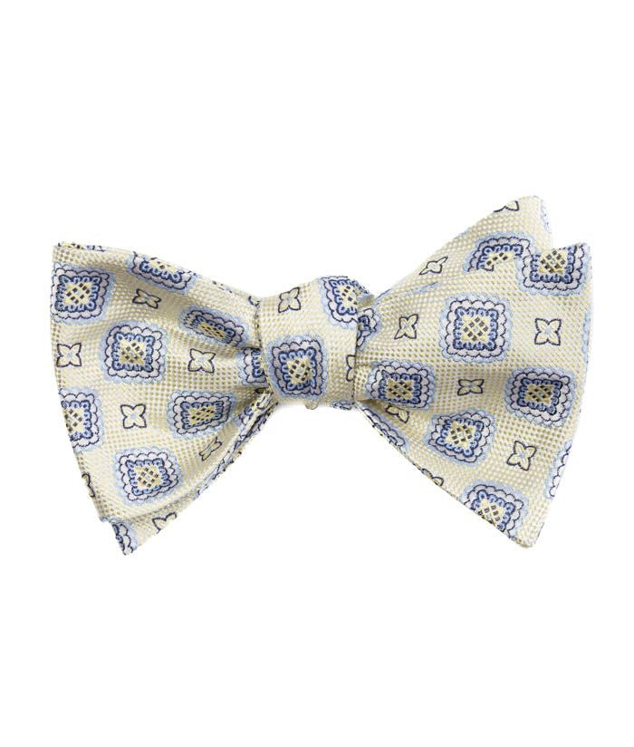 Azure Geometric Floral Bow Tie