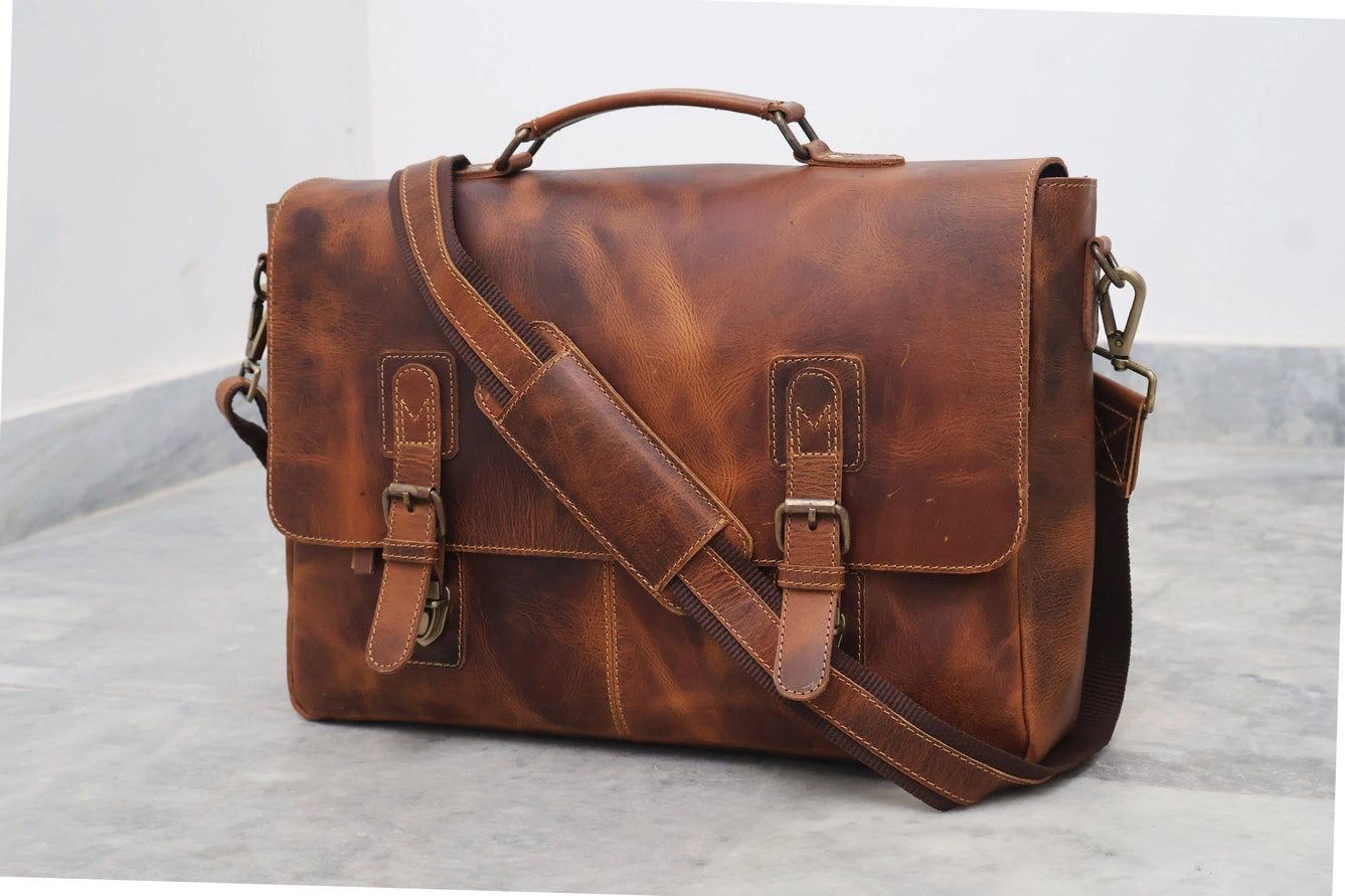 Buffalo Leather Satchel Messenger Bag Vintage Laptop Bag
