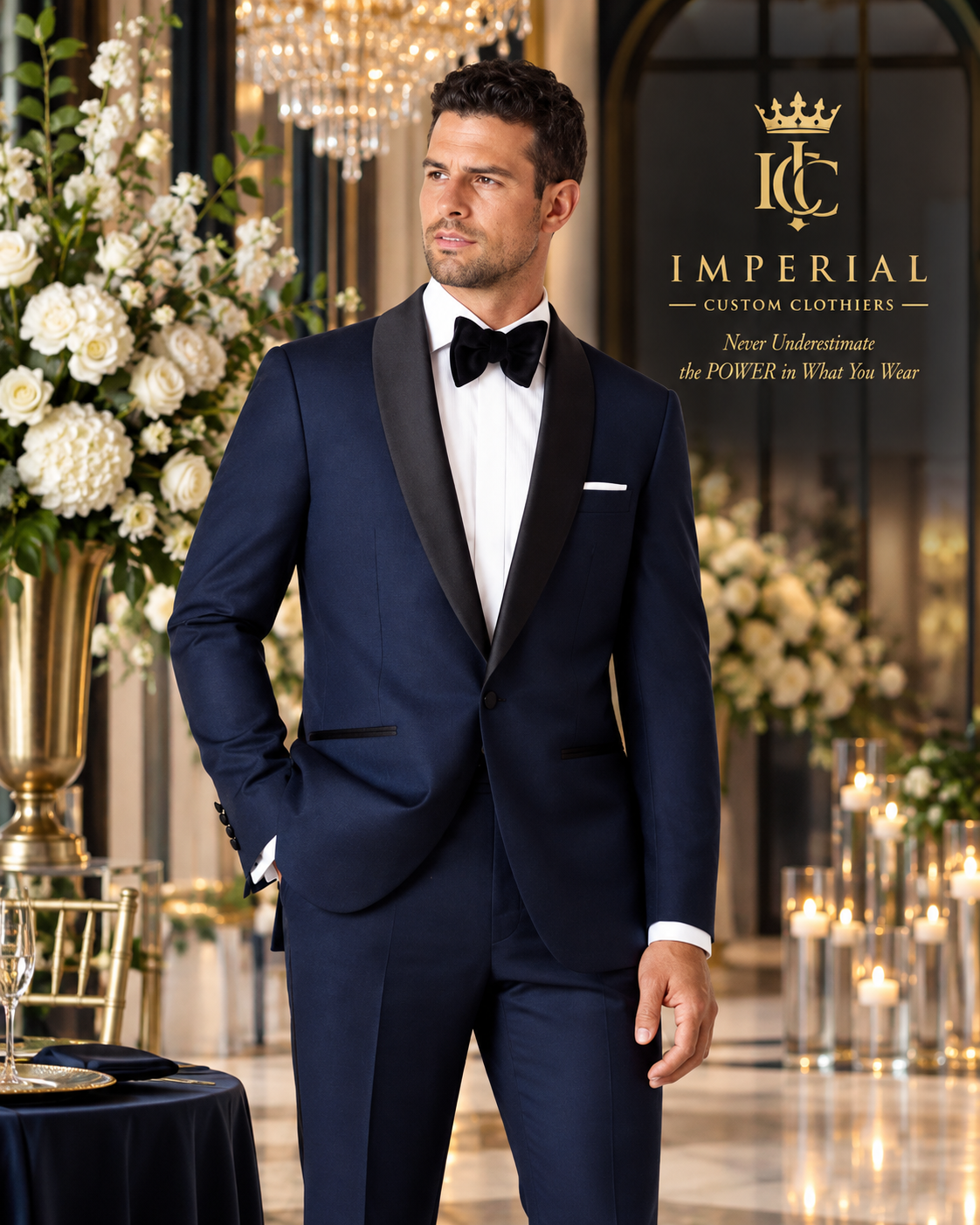 Every Man should own a navy-blue shawl lapel tuxedo