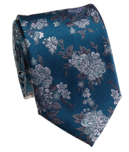 Crystal Teal Floral Patterned Tie