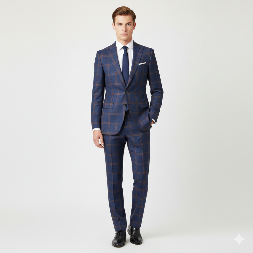 Navy Tan Windowpane Suit