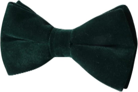 Green velvet bow tie on a white background