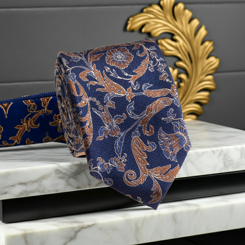 Blue Floral Patterned Tie