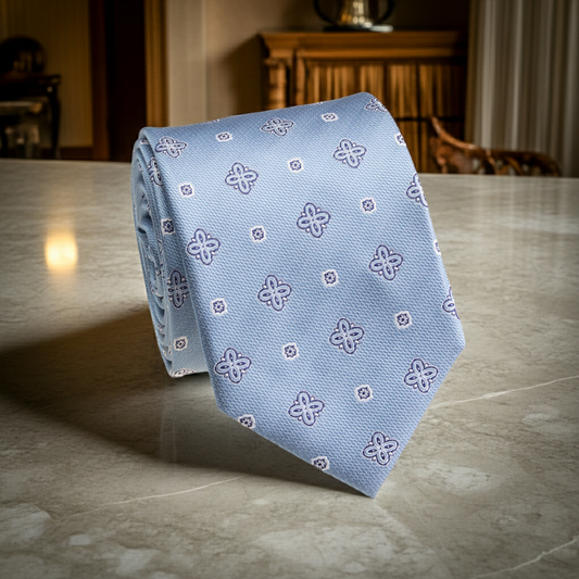 LT Blue Floral Patterned Tie