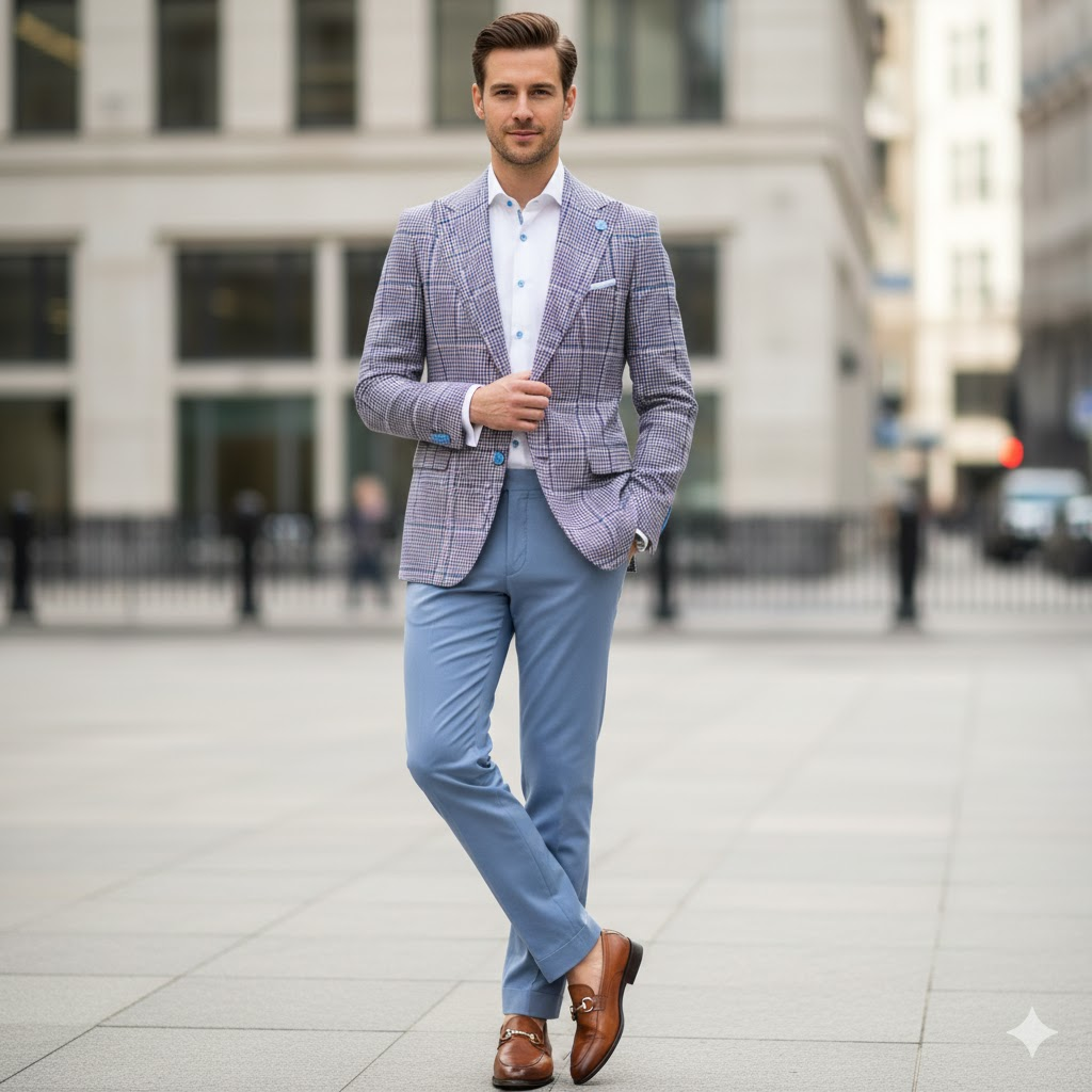 Lavender Blue Plaid Custom Suit