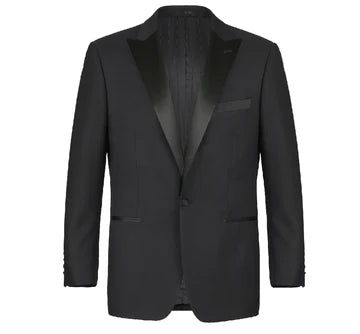 100% Wool Satin Peak Lapel Black Tux